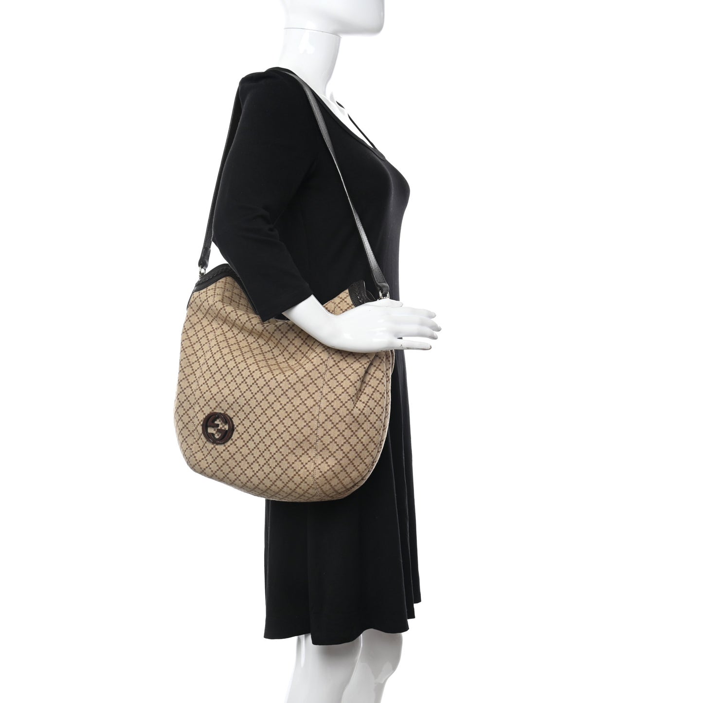 Canvas Diamante Hobo Dark Brown
