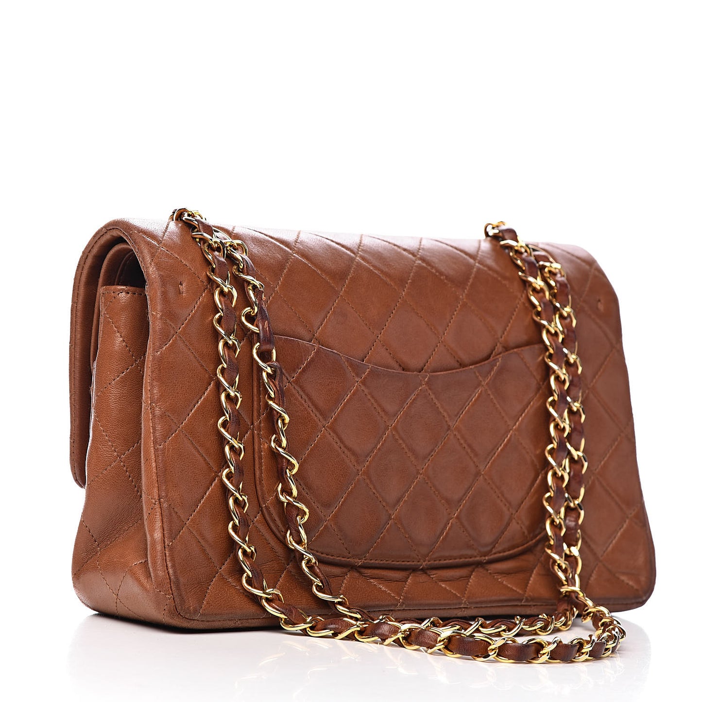Lambskin Quilted Medium Double Flap Brown
