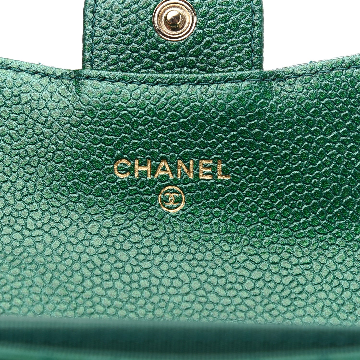 Chanel Metallic Caviar Quilted Flap Card Holder Wallet Green 6 of 8
