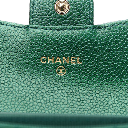 Chanel Metallic Caviar Quilted Flap Card Holder Wallet Green 6 of 8