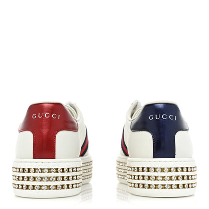 Gucci Calfskin Crystal Web Bee Embroidered Womens Ace Platform Sneakers 38 White 4 of 10