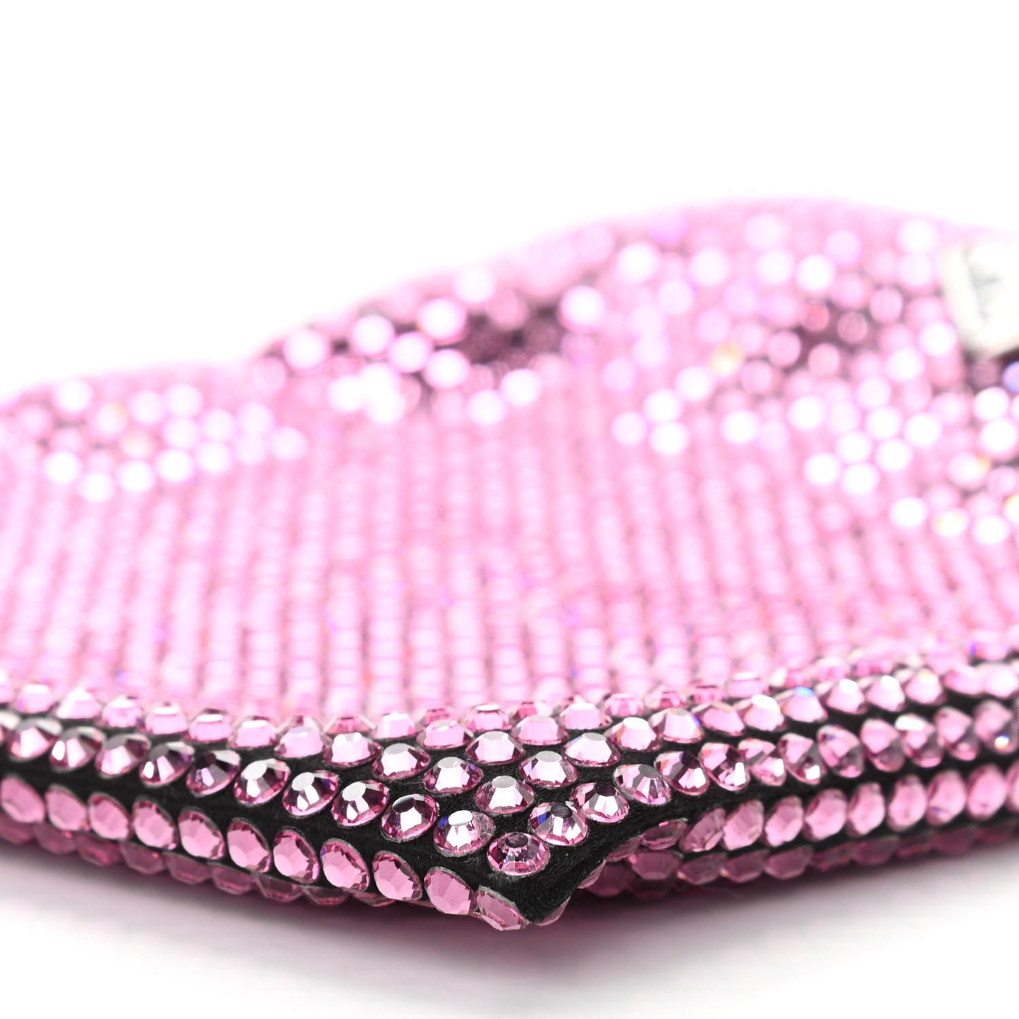 Satin Crystal Metal Triangle Logo Chain Crossbody Handbag Rosa