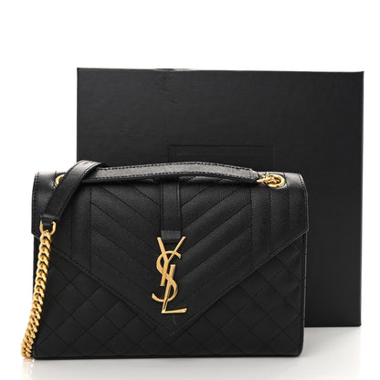 Saint Laurent Grain De Poudre Textured Mixed Matelasse Triquilt Medium Monogram Satchel Black 10 of 10