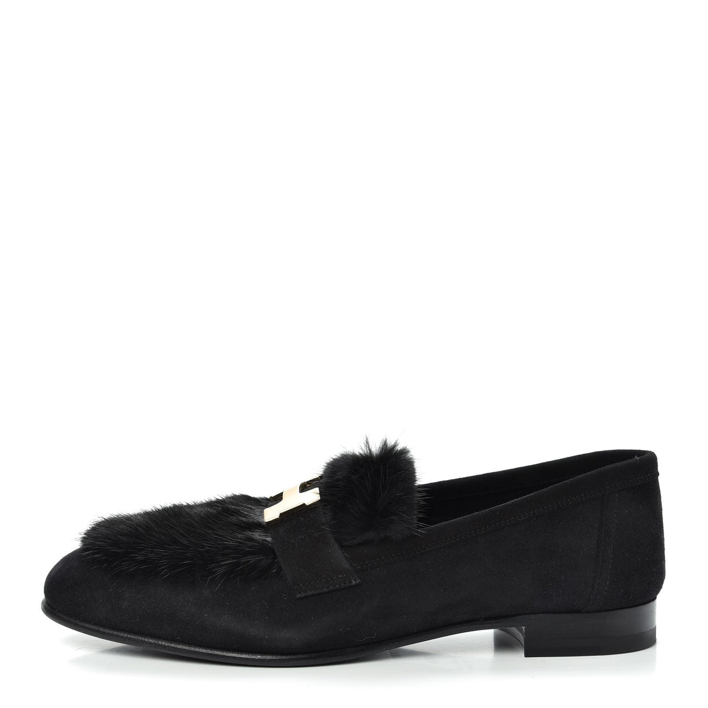 Mink Fur Suede Goatskin Paris Loafers 36.5 Black