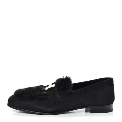 Hermes Mink Fur Suede Goatskin Paris Loafers 36.5 Black 1 of 11