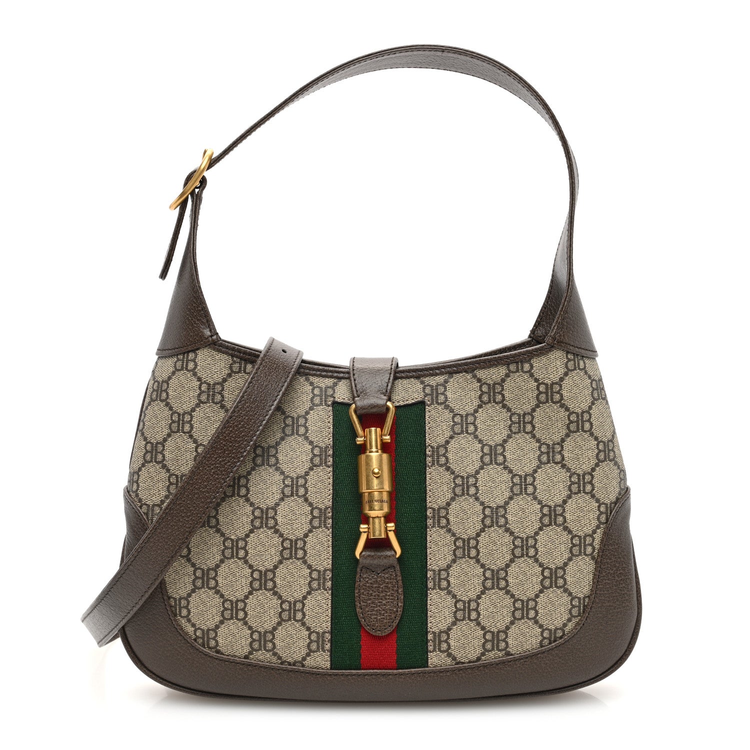 Gucci X BALENCIAGA BB Supreme Monogram Calfskin Web Small Jackie 1961 Hobo Beige Ebony 1 of 9