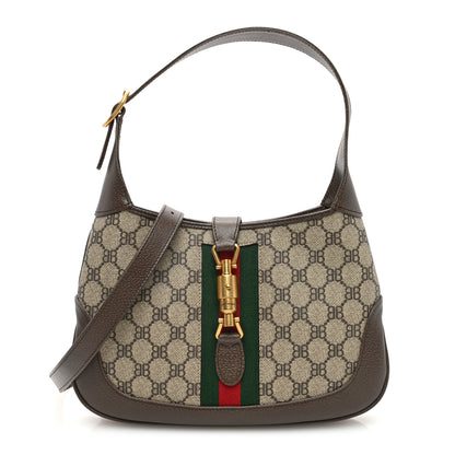 Gucci X BALENCIAGA BB Supreme Monogram Calfskin Web Small Jackie 1961 Hobo Beige Ebony 1 of 9