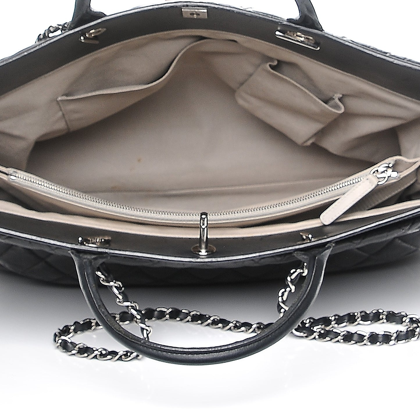 Aged Calfskin Quilted Be CC Tote Black