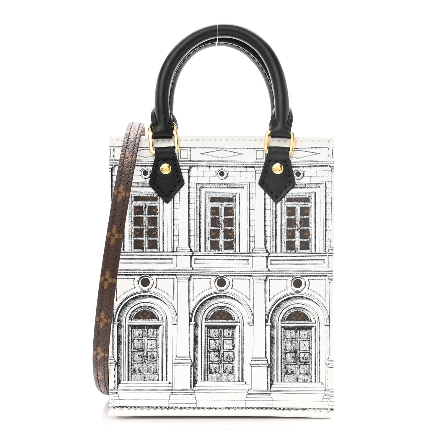 Louis Vuitton X FORNASETTI Calfskin Architettura Petit Sac Plat Black White 1 of 10