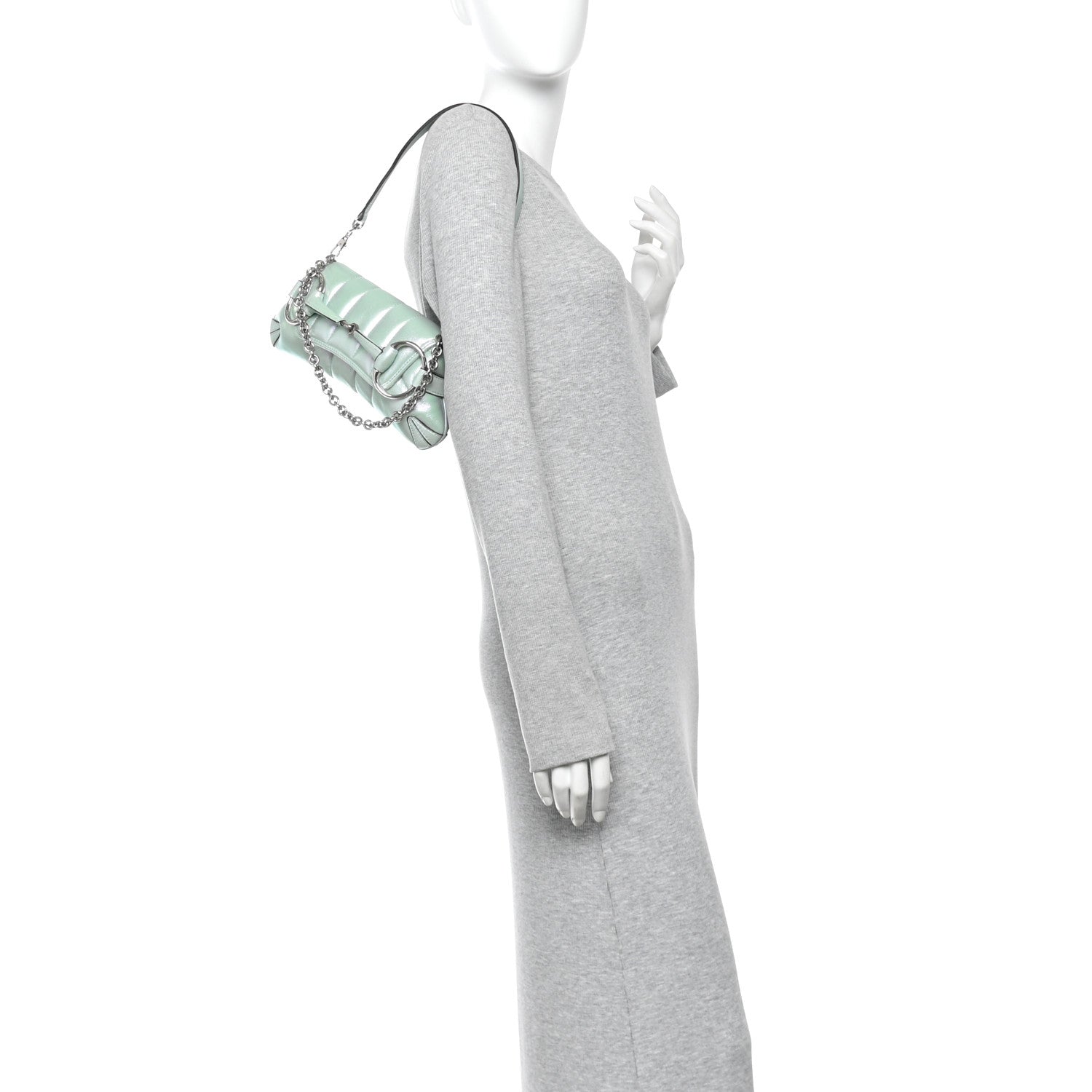Gucci Iridescent Nappa Vertical Matelasse Small Maxi Horsebit Chain Shoulder Bag Iridescent Salvy Green 2 of 10