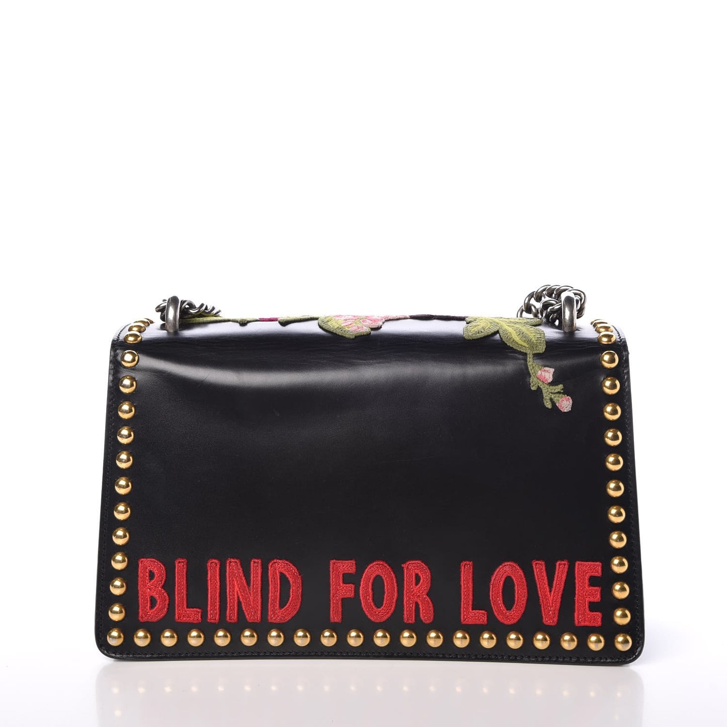 Calfskin Floral Embroidered Studded Small Dionysus Shoulder Bag Black