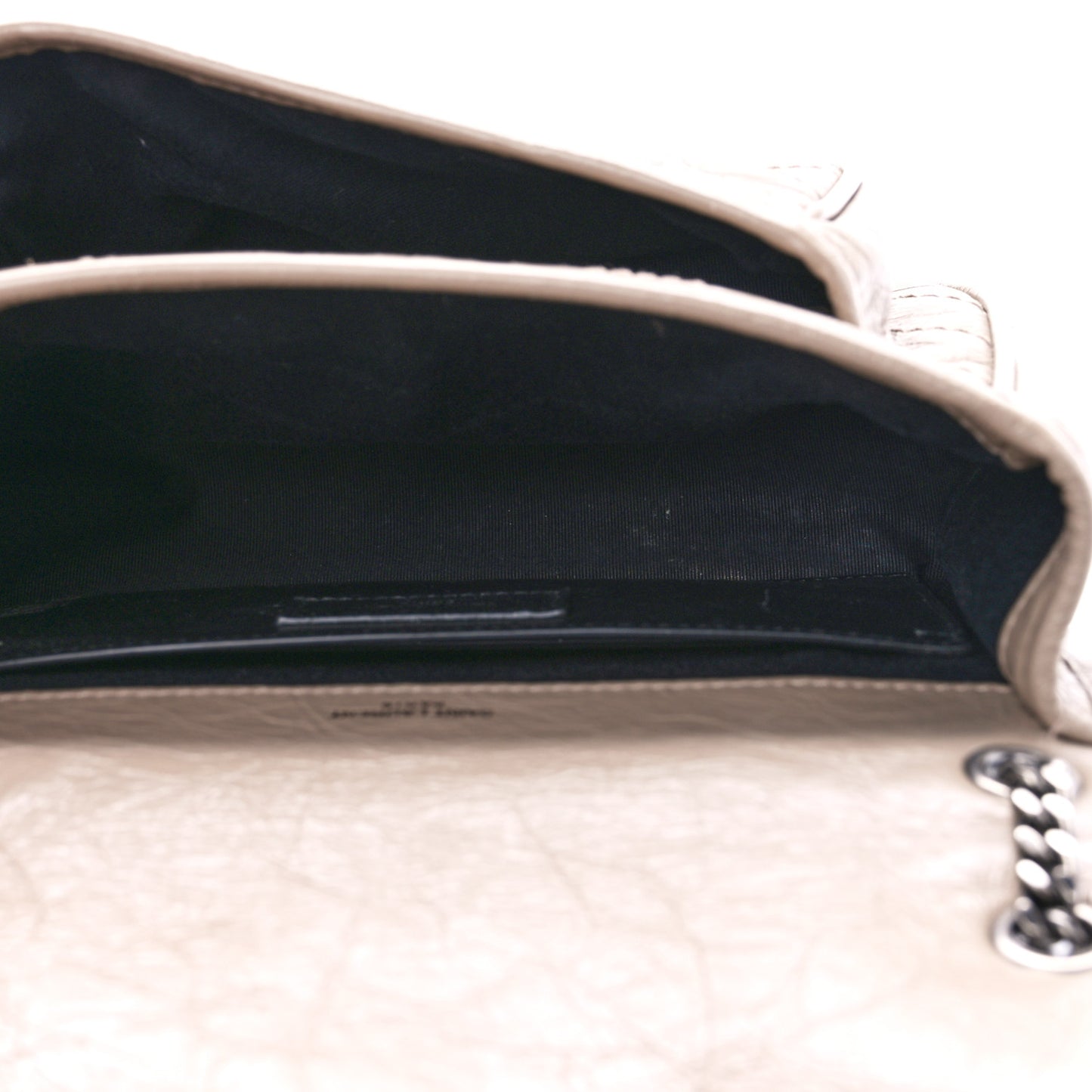 Crinkled Calfskin Matelasse Monogram Baby Niki Chain Satchel Light Taupe