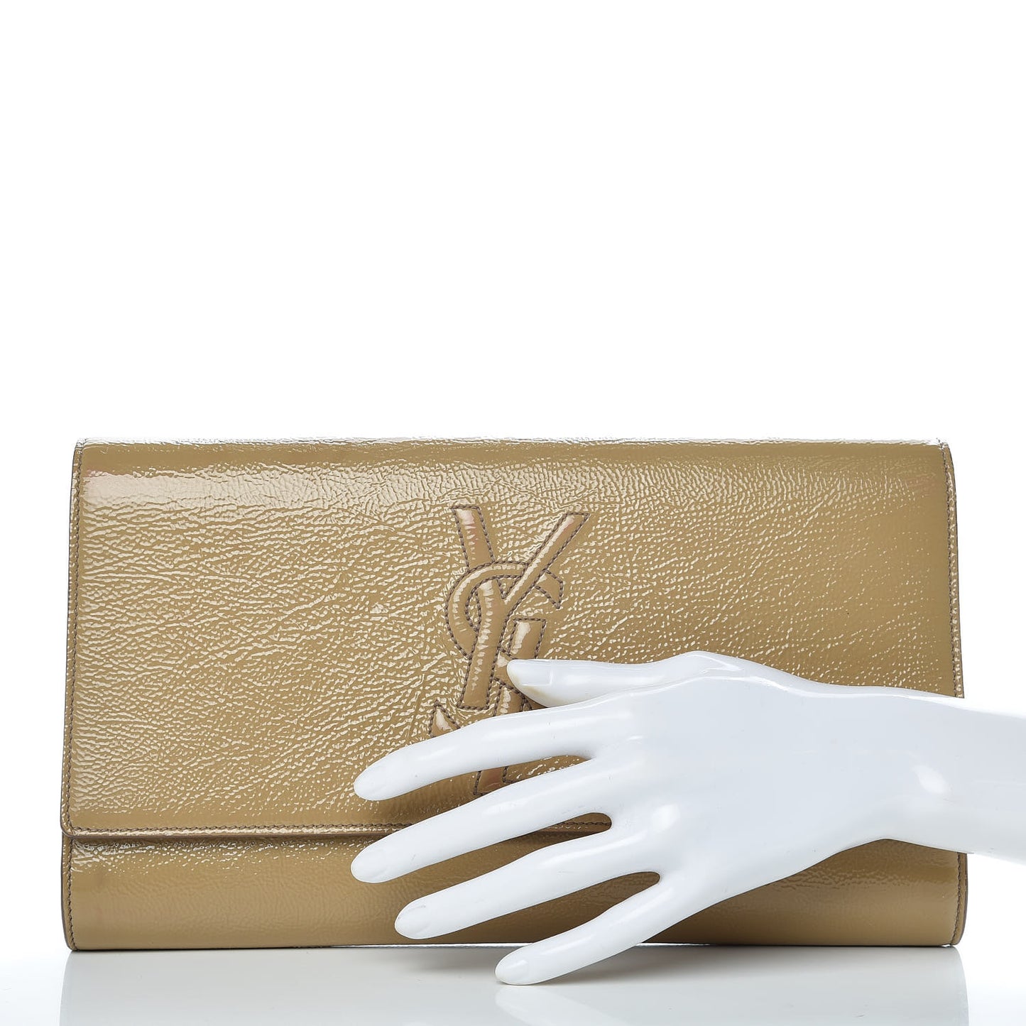 Textured Patent Calfskin Monogram Large Belle De Jour Clutch Beige