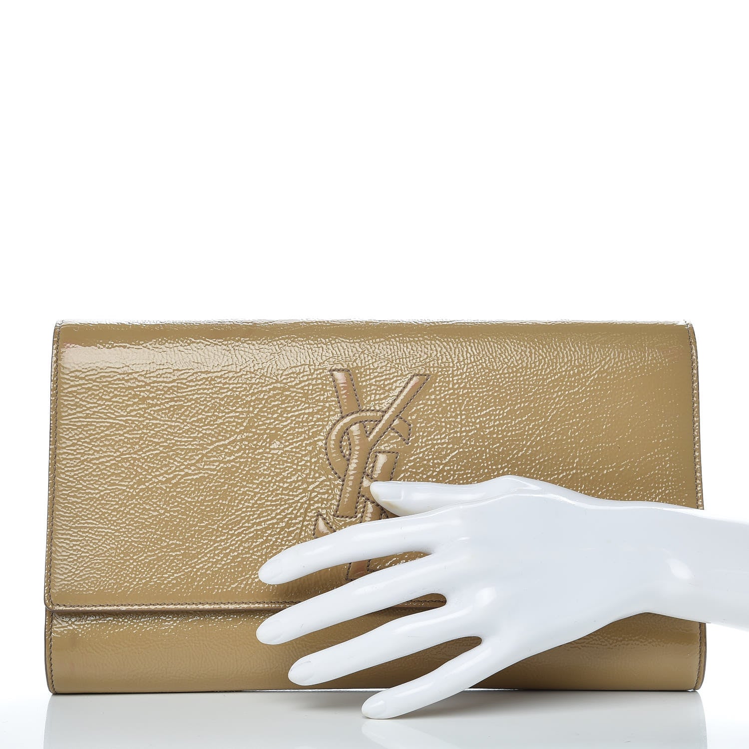 Saint Laurent Textured Patent Calfskin Monogram Large Belle De Jour Clutch Beige 2 of 15