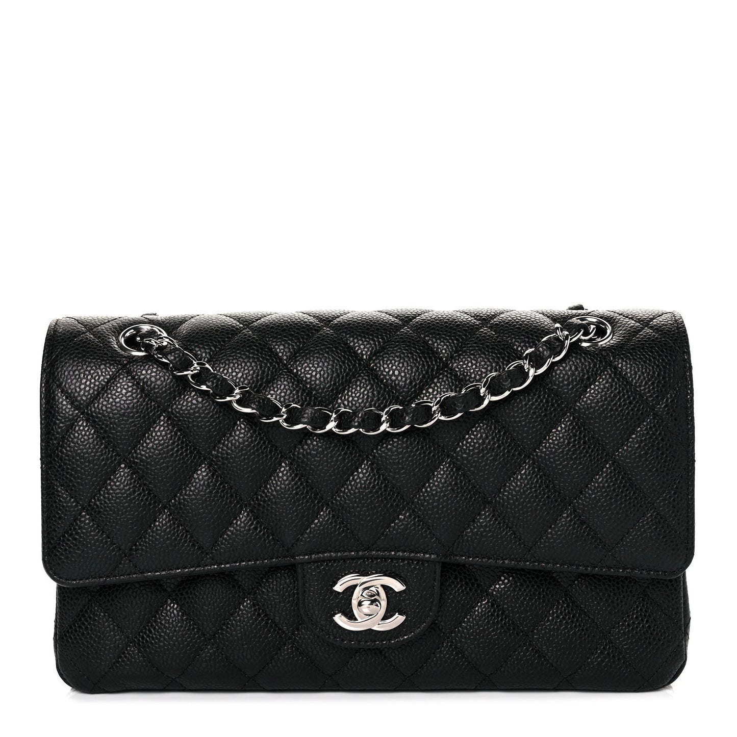 Caviar Quilted Medium Double Flap Black