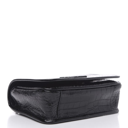 Saint Laurent Crocodile Embossed Lambskin Matelasse Monogram Niki Chain Wallet Black 4 of 9