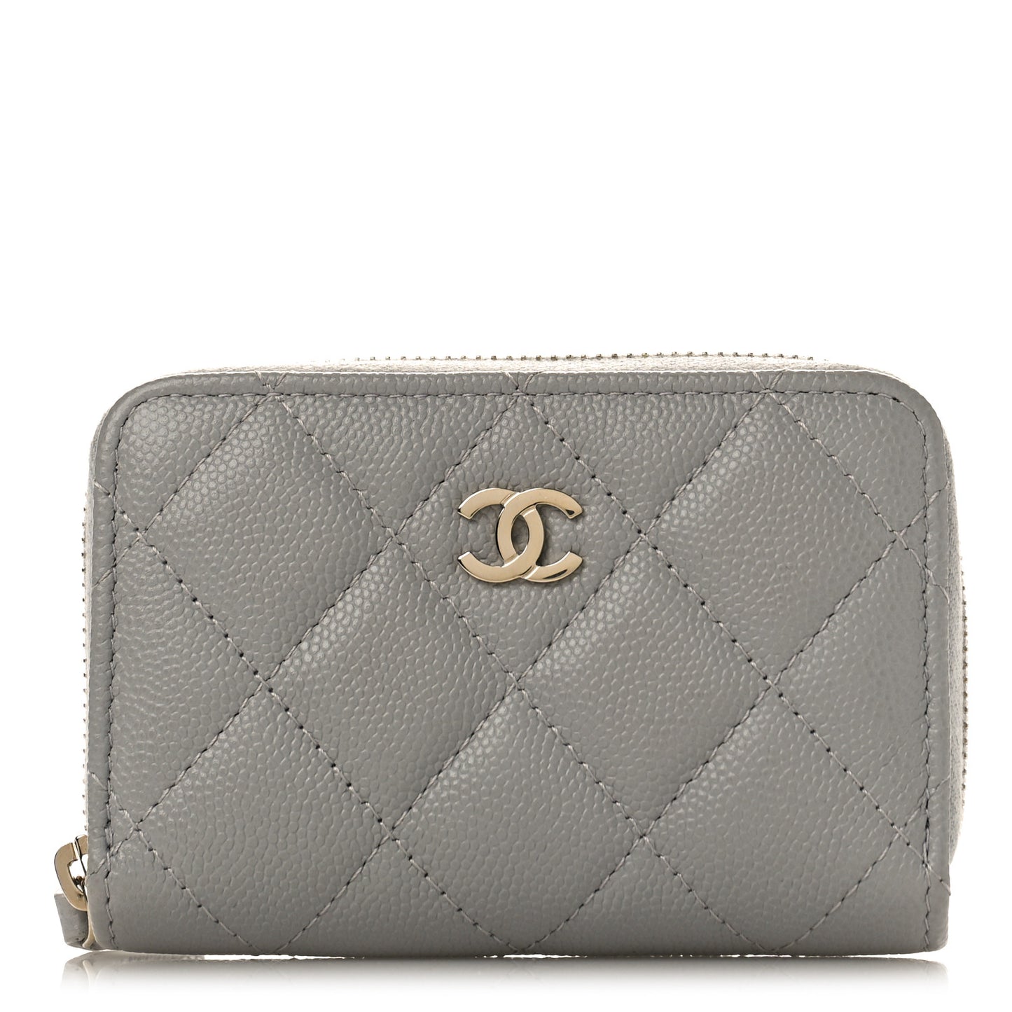 Caviar Quilted Zip Coin Purse Grey