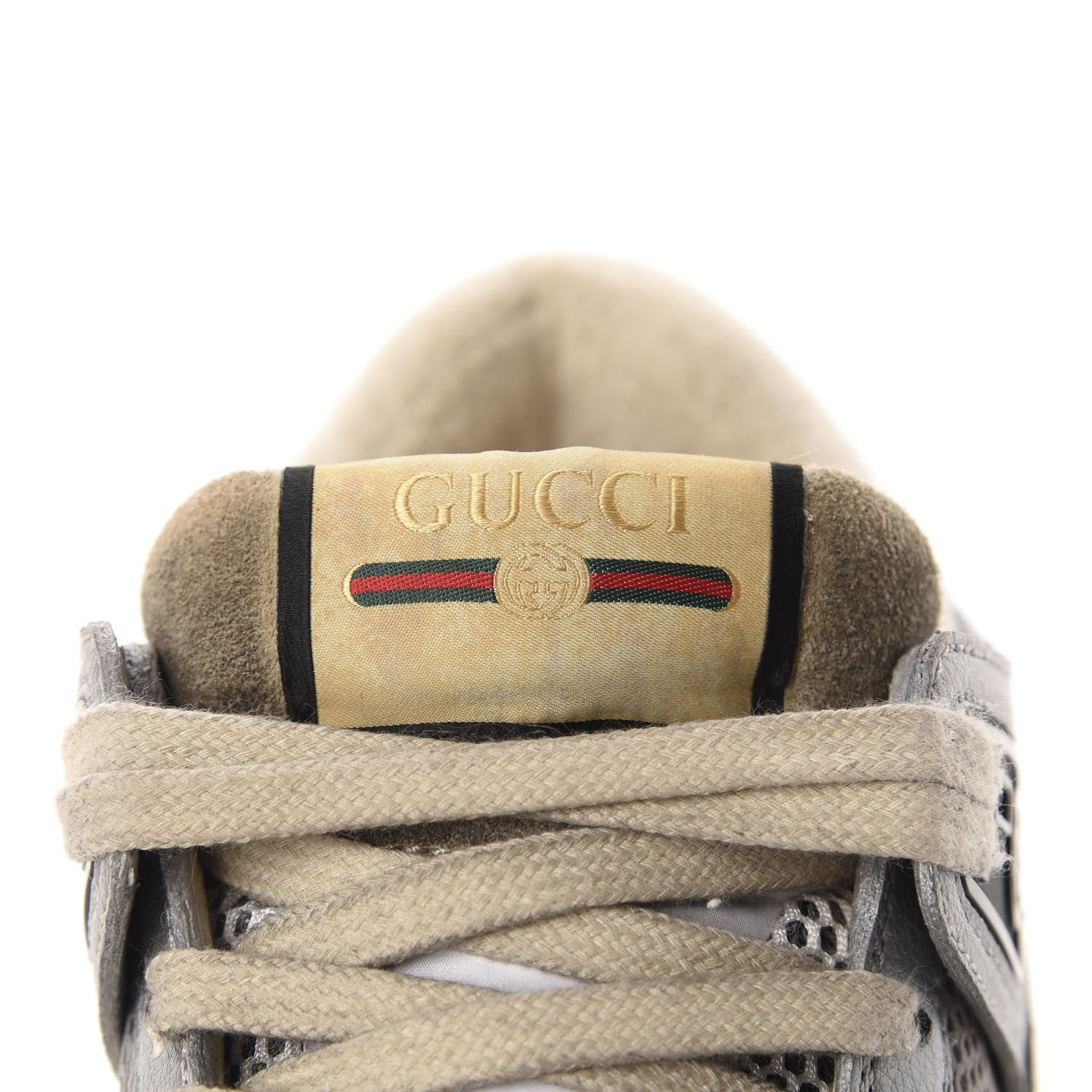 Gucci Metallic Calfskin Suede Womens Ultrapace Sneakers 37 Silver Oatmeal 8 of 10