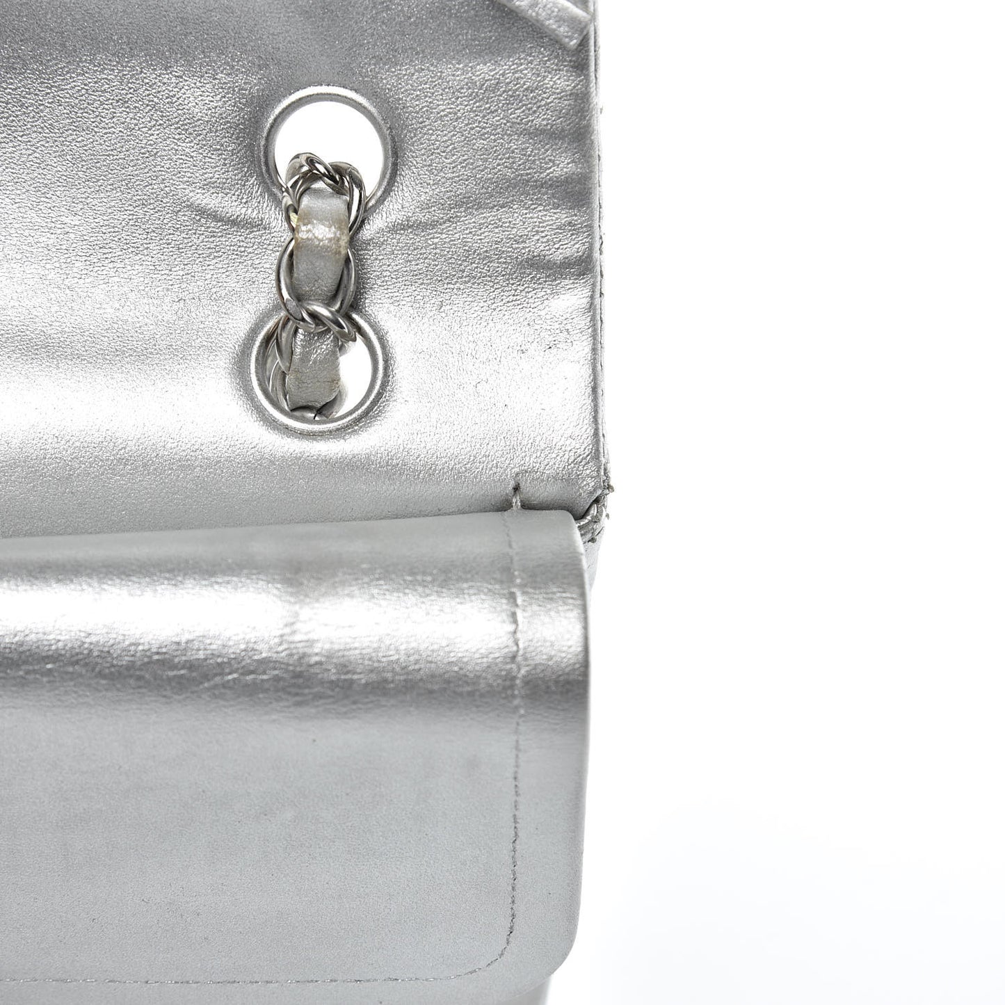Metallic Lambskin Quilted Medium Double Flap Silver