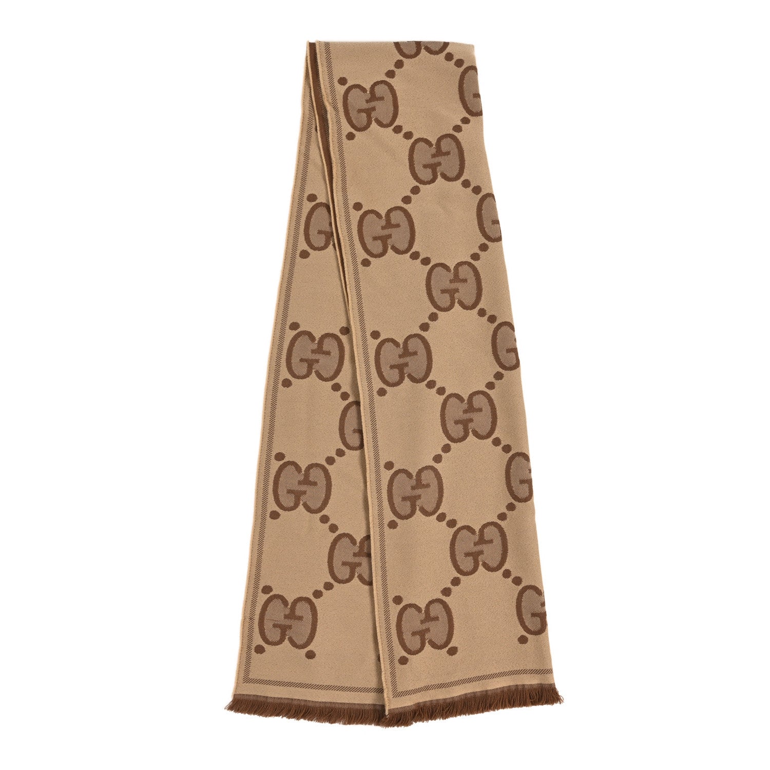 Gucci Wool Jacquard Monogram Jumbo GG Lady Nest Scarf Beige Dark Brown 2 of 4