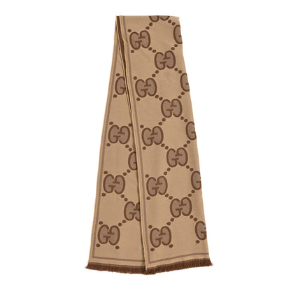 Gucci Wool Jacquard Monogram Jumbo GG Lady Nest Scarf Beige Dark Brown 2 of 4