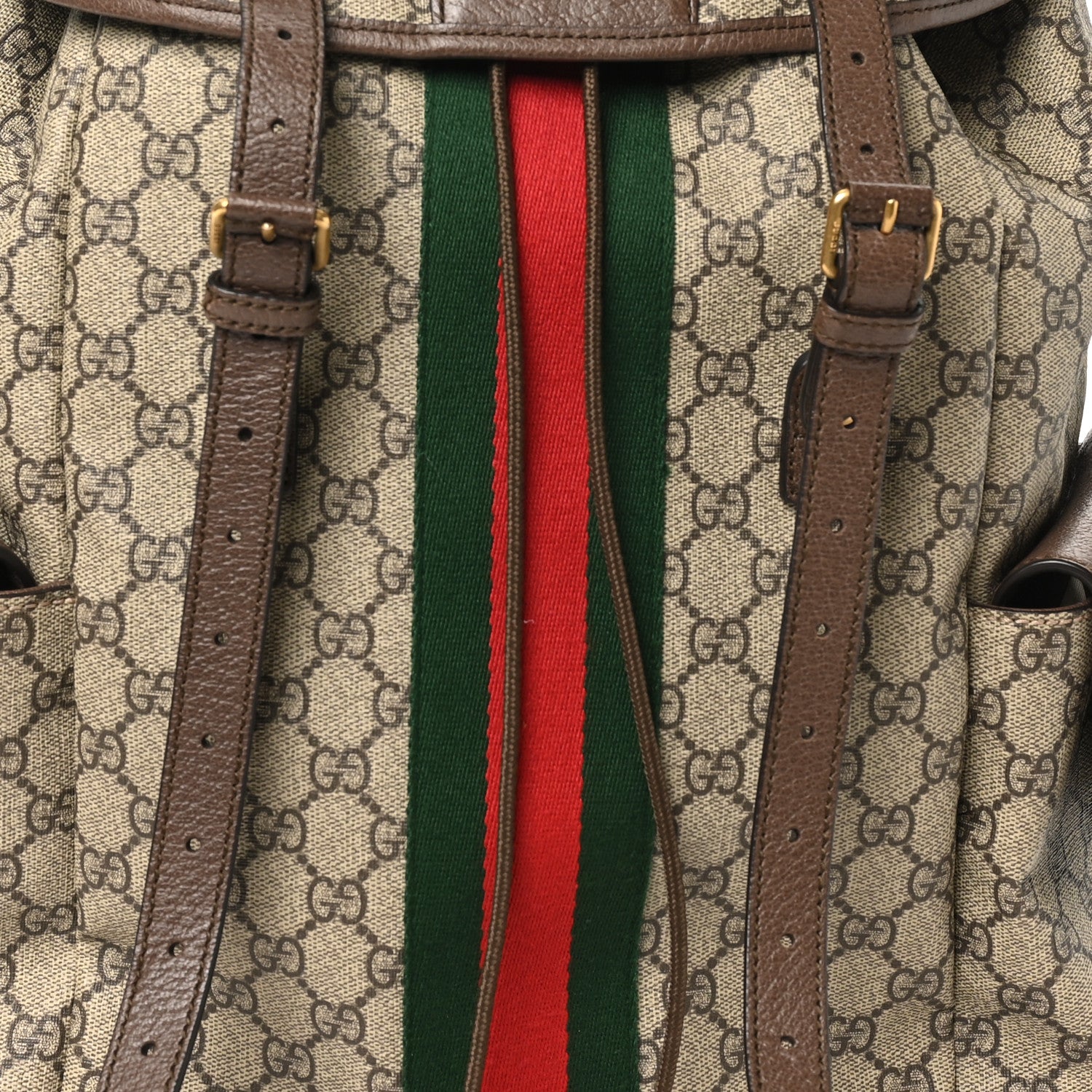 Gucci GG Supreme Monogram Medium Ophidia Double Buckle Backpack Brown 8 of 10