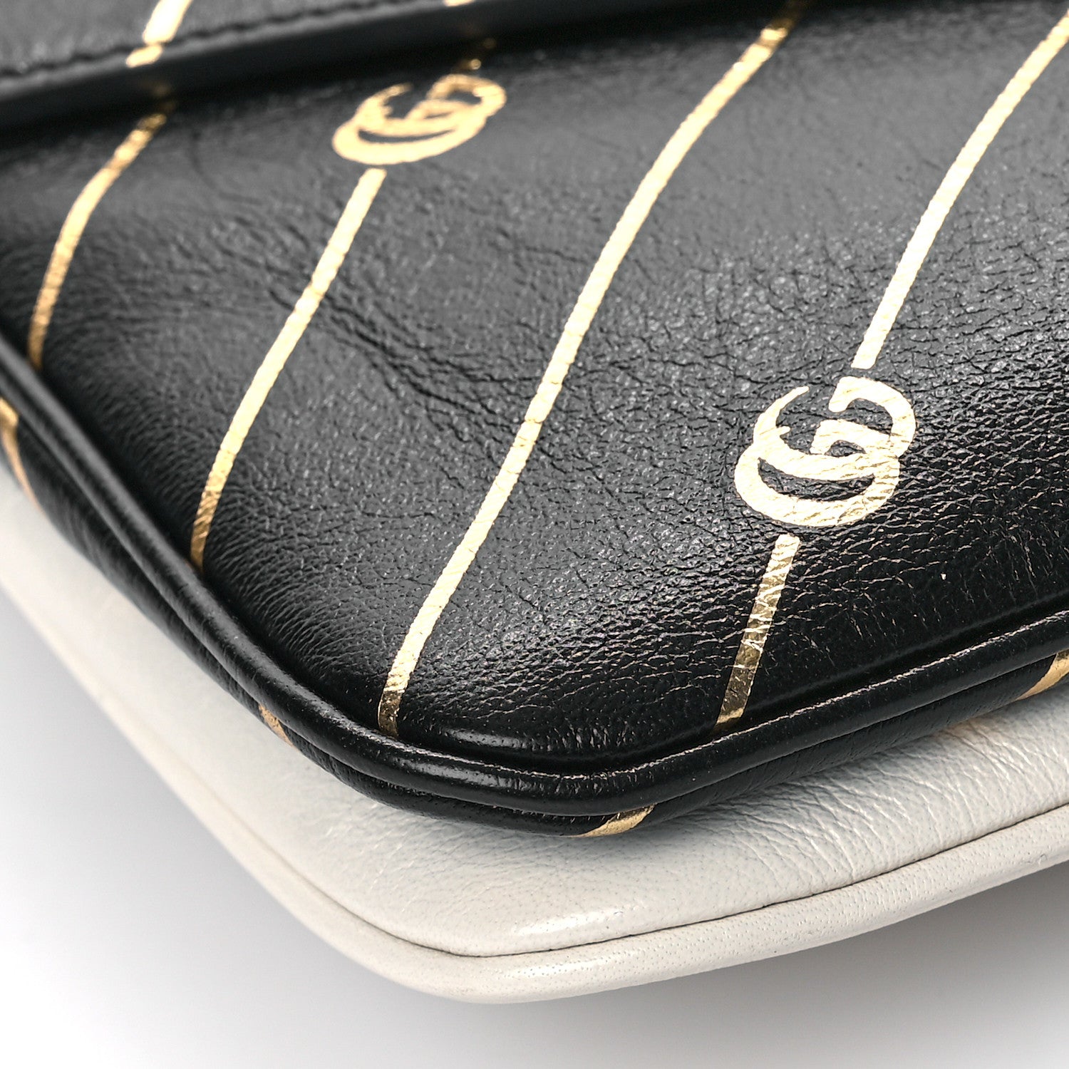 Gucci Calfskin Diagonal GG Medium Thiara Double Envelope Shoulder Bag Black White 10 of 12