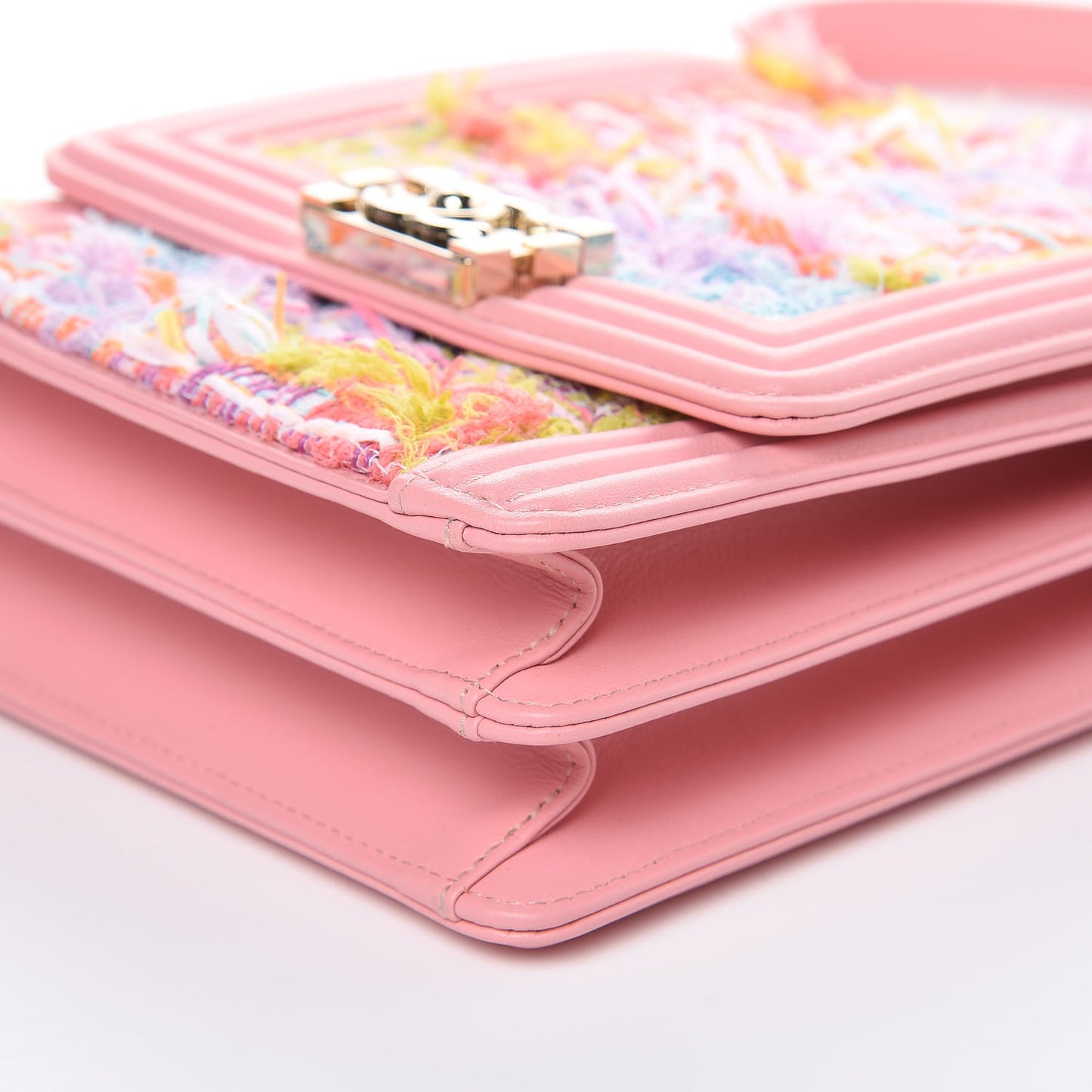 Calfskin Tweed Quilted North South Boy Flap Pink