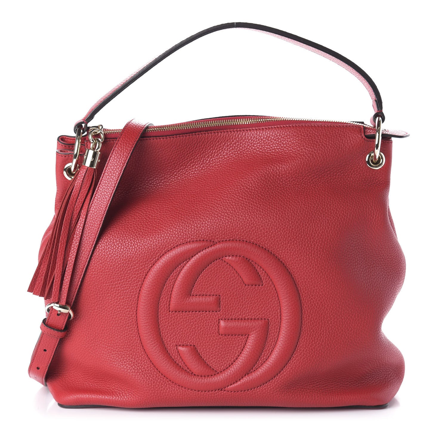 Pebbled Calfskin Large Soho Hobo Tabasco Red