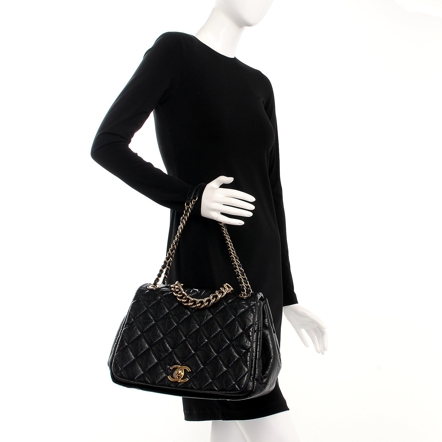 Chanel Aged Calfskin Quilted Large Pondichery Flap Black 2 of 11