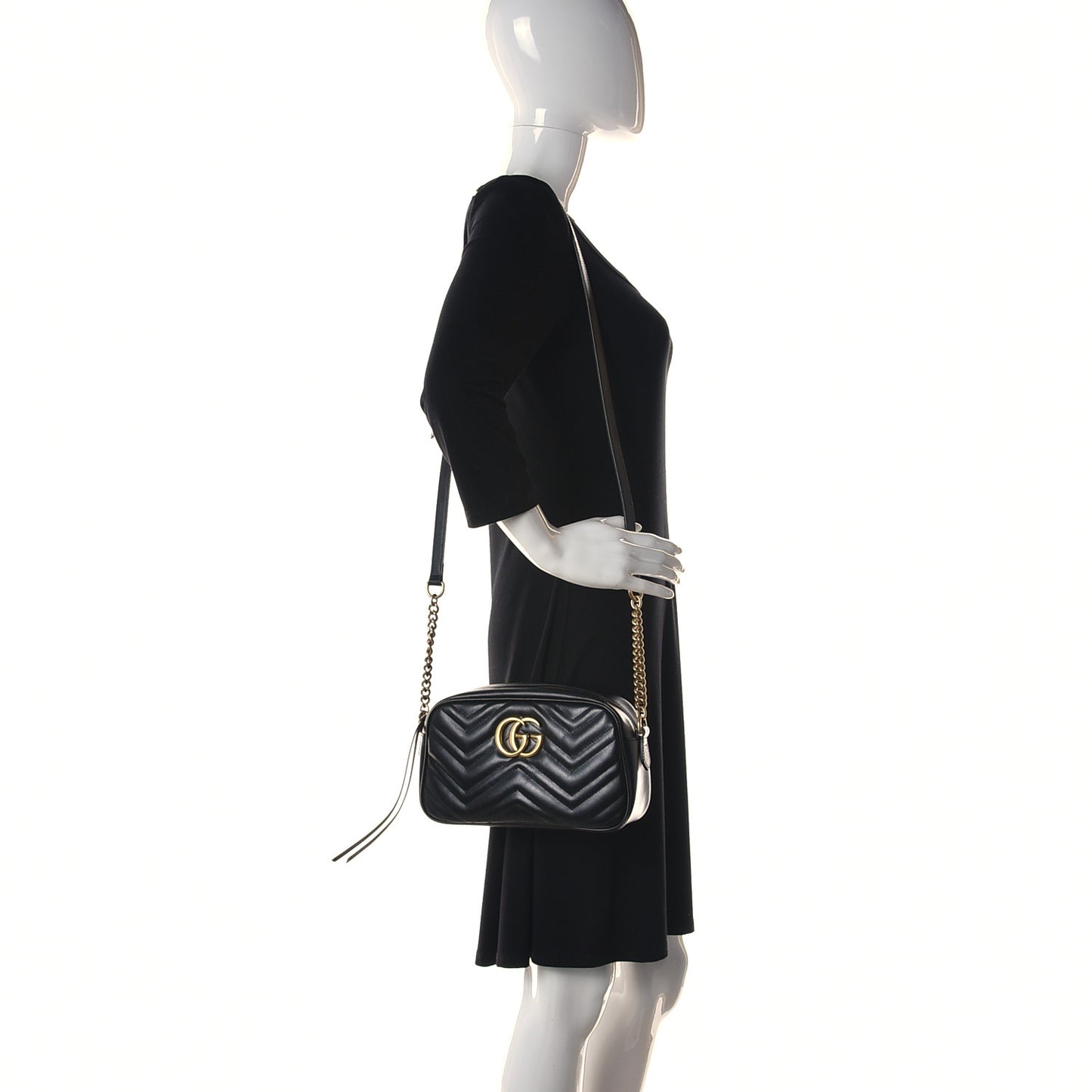 Calfskin Matelasse Small GG Marmont Chain Shoulder Bag Black