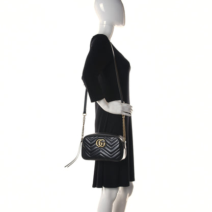 Gucci Calfskin Matelasse Small GG Marmont Chain Shoulder Bag Black 2 of 13