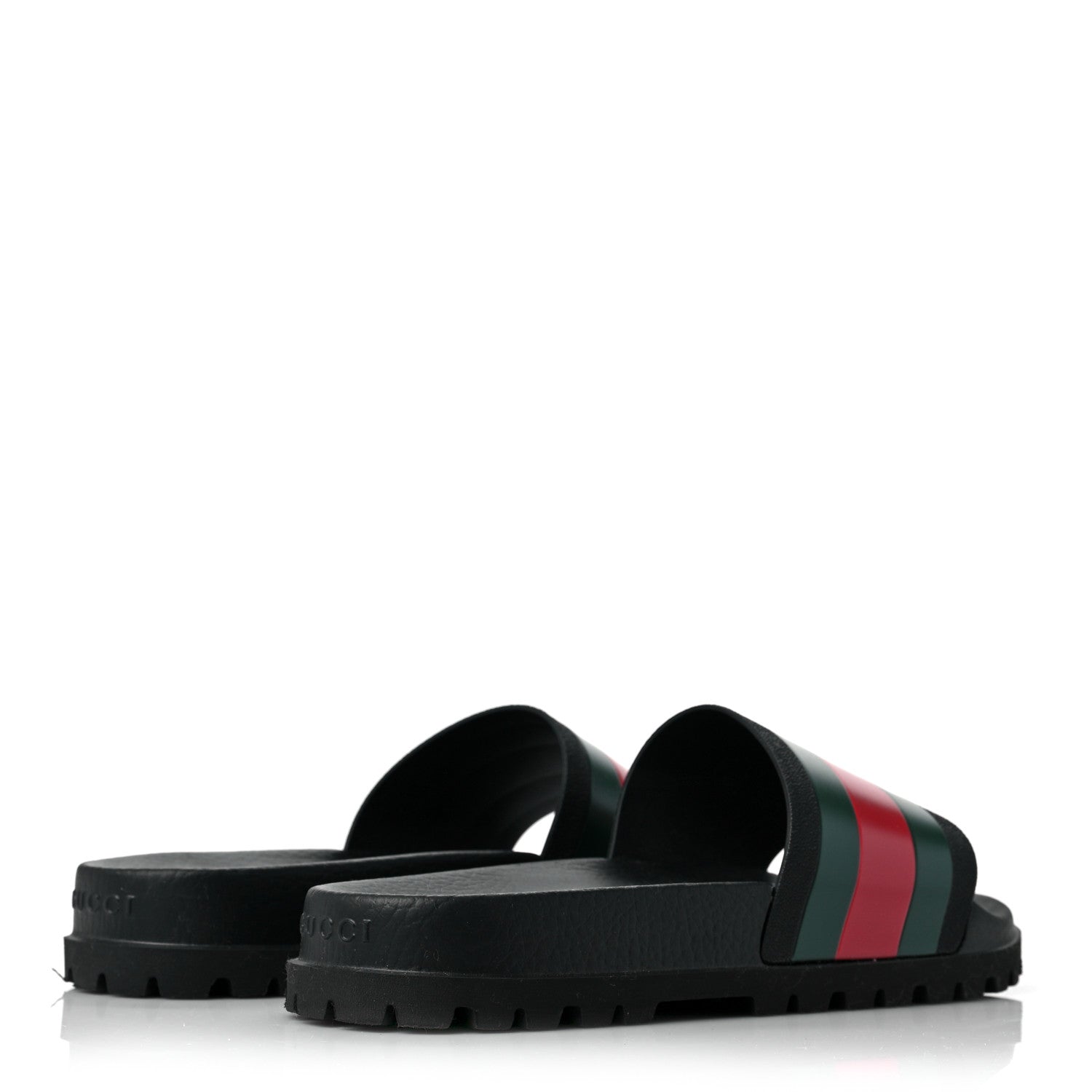 Gucci Rubber Web Mens Lug Sole Slide Sandals 9 Black Green Red 4 of 6