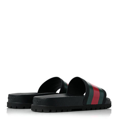 Gucci Rubber Web Mens Lug Sole Slide Sandals 9 Black Green Red 4 of 6