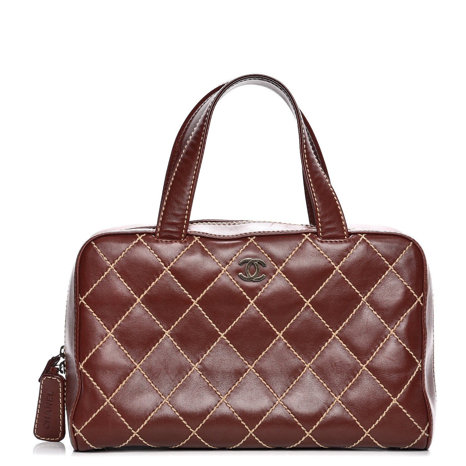 Chanel Calfskin Contrast Stitch Surpique Bowler Brown 1 of 14