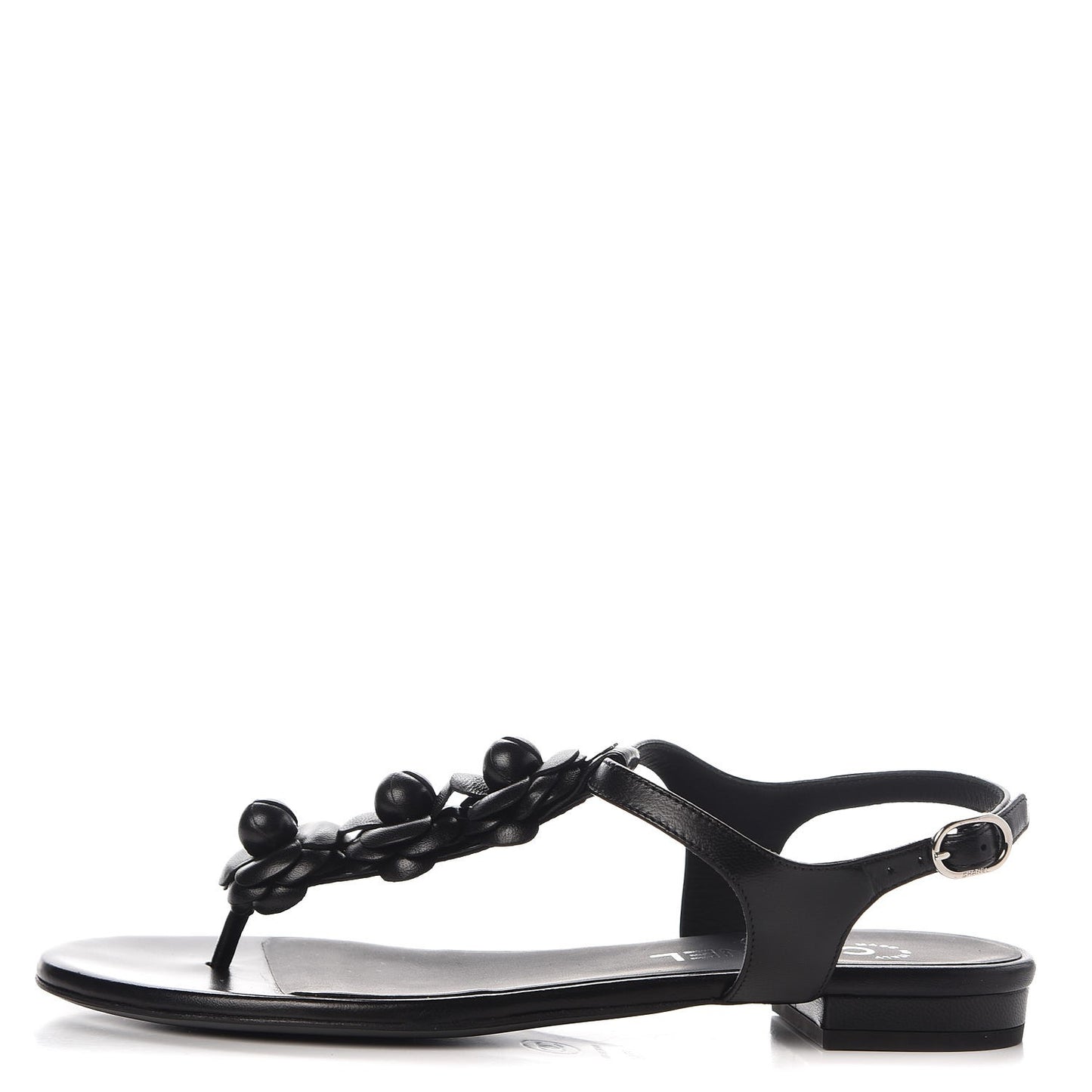 Lambskin Camellia Thong Sandals 37.5 Black