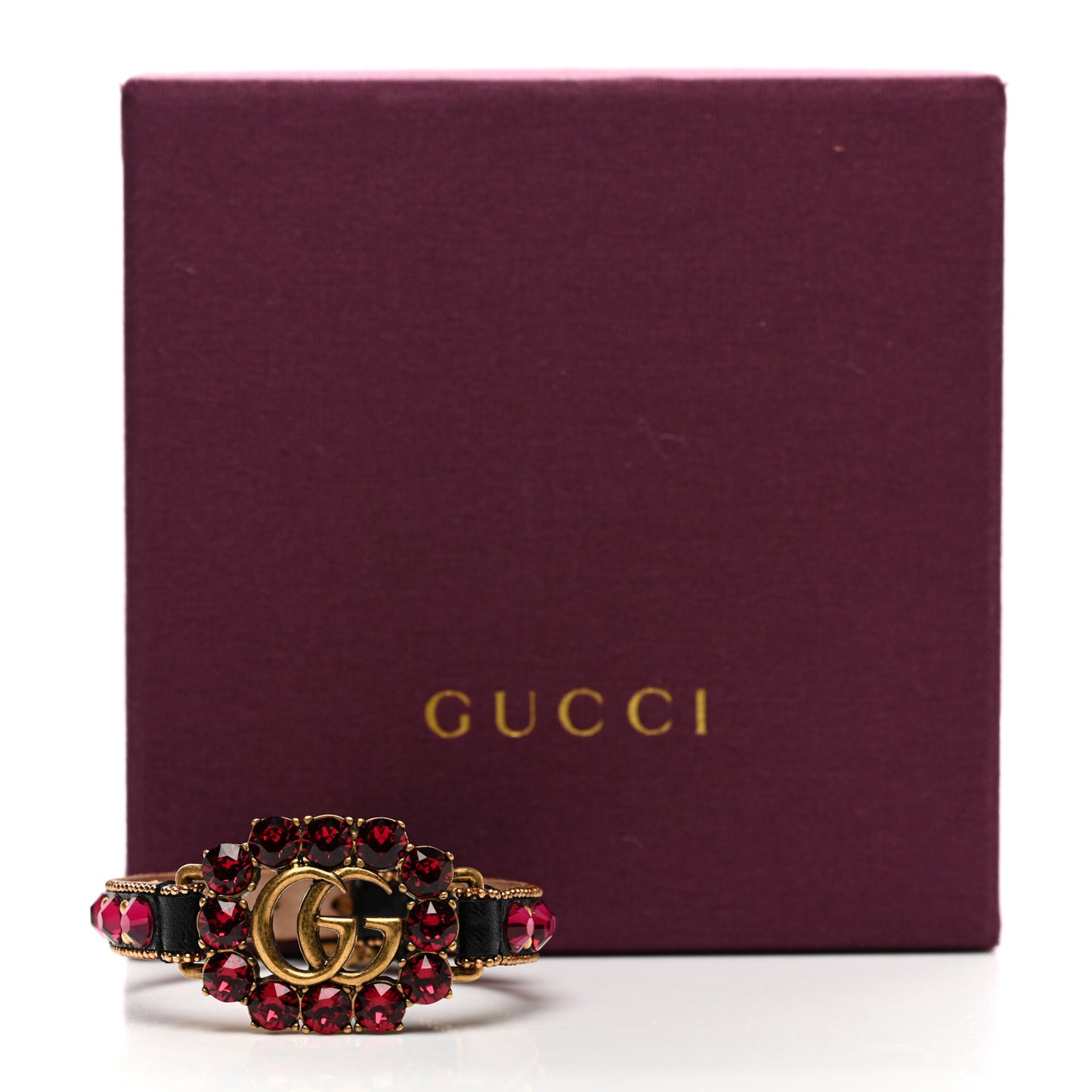 Calfskin Crystal Double G Bracelet Gold