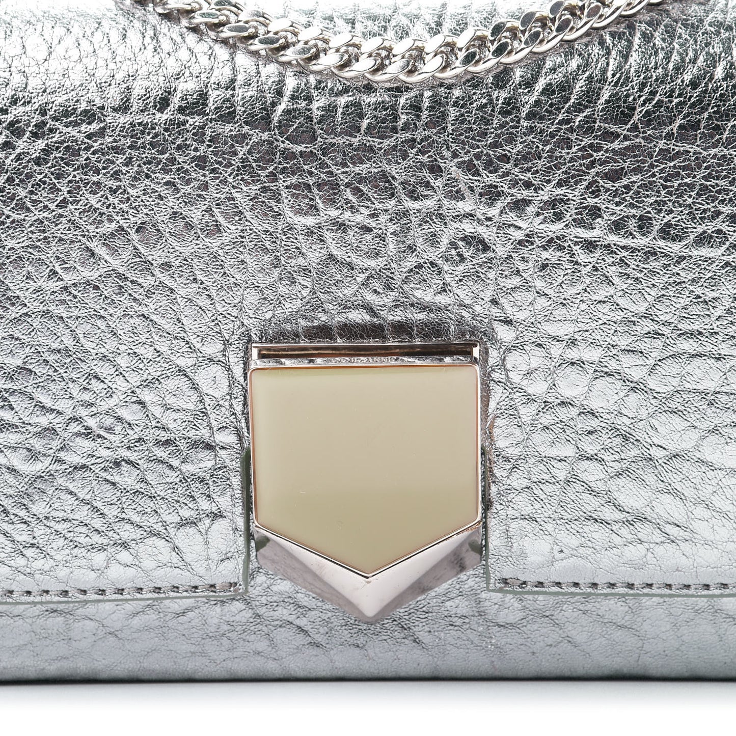 Metallic Grainy Calfskin Lockett Petite Shoulder Bag Platinum