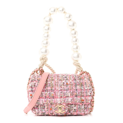 Chanel Tweed Mini Pearl Handle Flap Pink Beige Orange Ecru 1 of 12