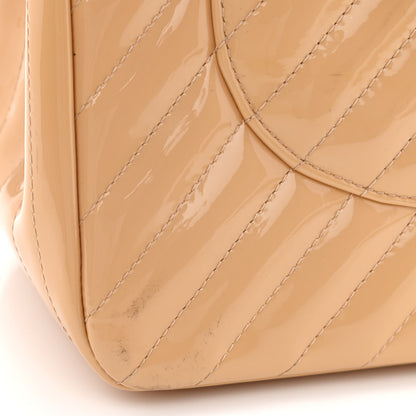 Chanel Patent Chevron Quilted Jumbo Double Flap Beige 13 of 13