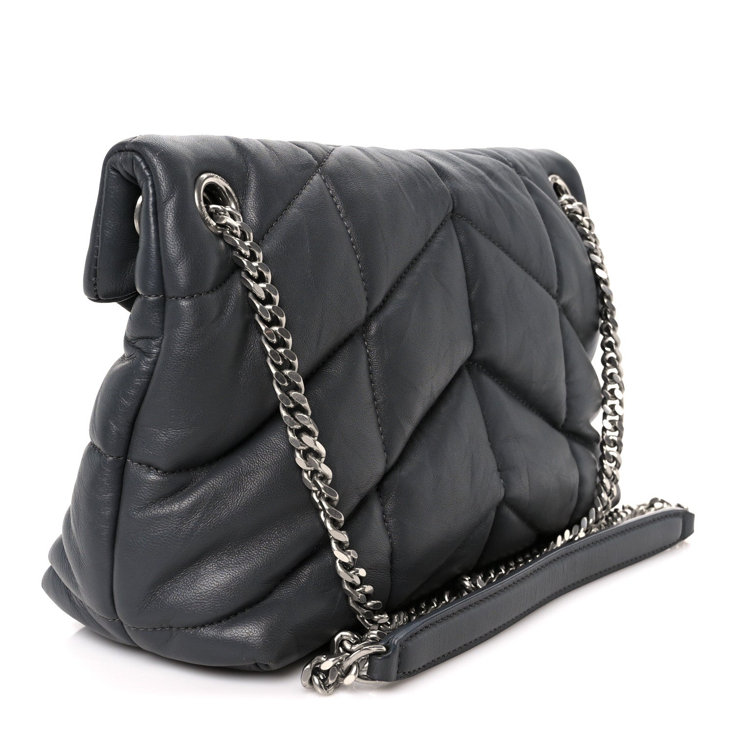 Saint Laurent Lambskin Quilted Small Loulou Puffer Monogram Chain Satchel Storm 3 of 11
