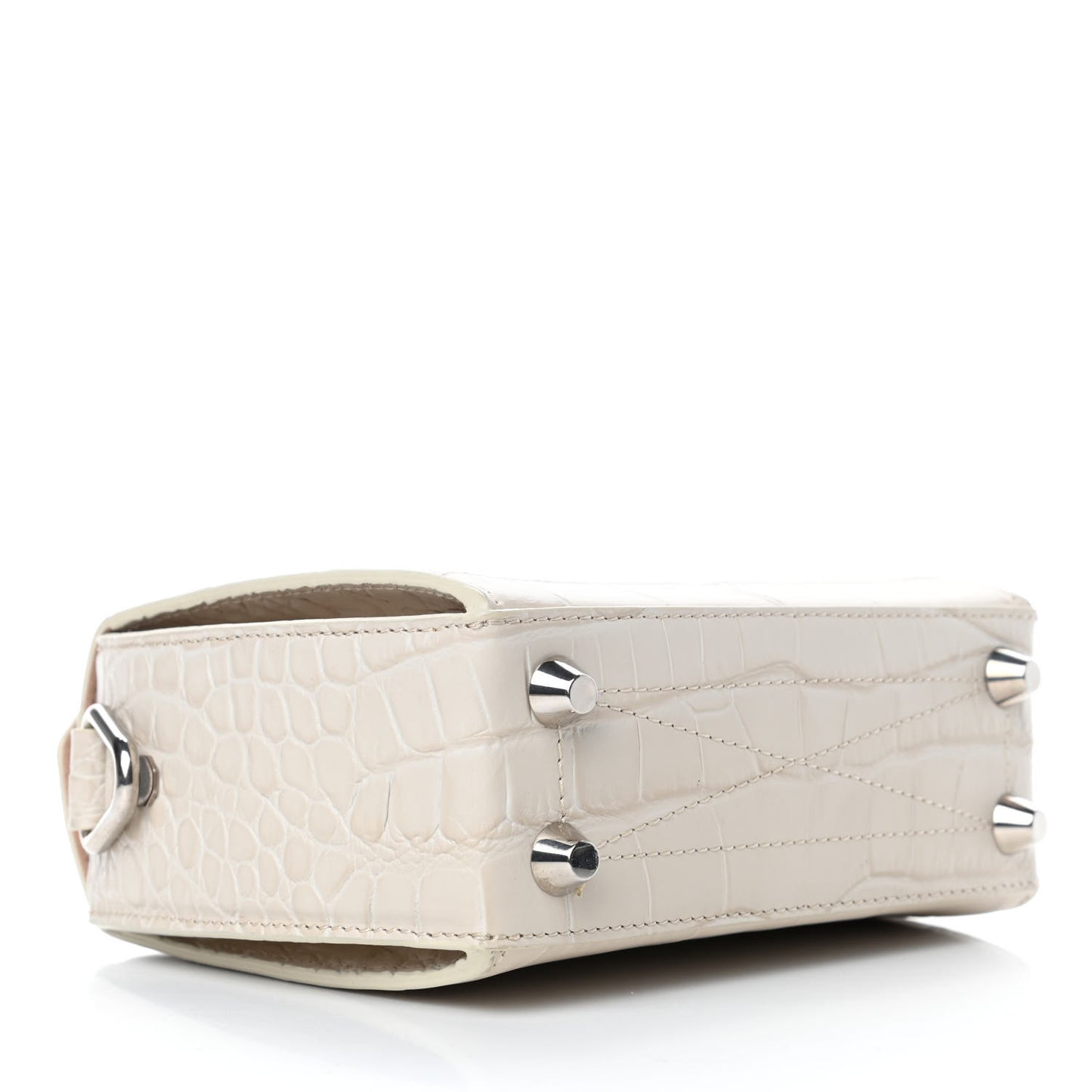 Calfskin Crocodile Embossed Box Shoulder Bag 16 Cream