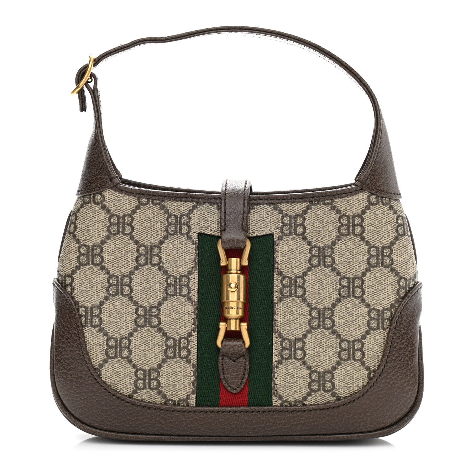 Gucci X BALENCIAGA BB Supreme Monogram Calfskin Web Mini Jackie 1961 Hobo Beige Ebony 1 of 10
