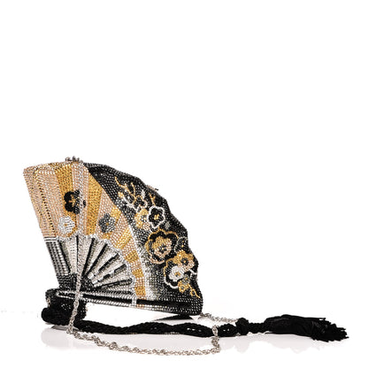 Judith Leiber Swarovski Crystal Fan Minaudiere Clutch Metallic Black 3 of 7