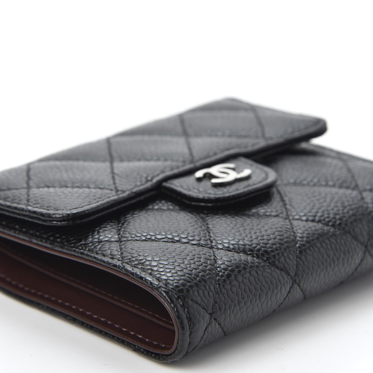 Caviar Quilted Compact Flap Wallet Black