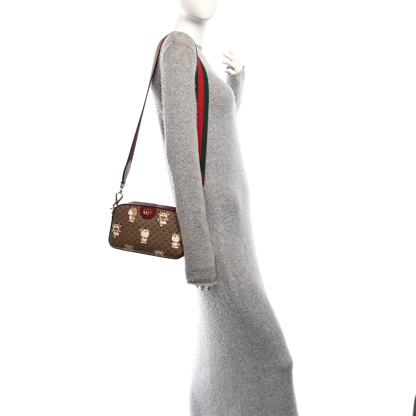 X DORAEMON Mini Vintage GG Supreme Monogram Shoulder Bag Beige Cherry Red
