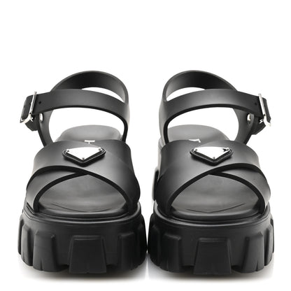 Prada Foam Rubber Triangle Logo Monolith 55mm Sandals 38 Black 3 of 11