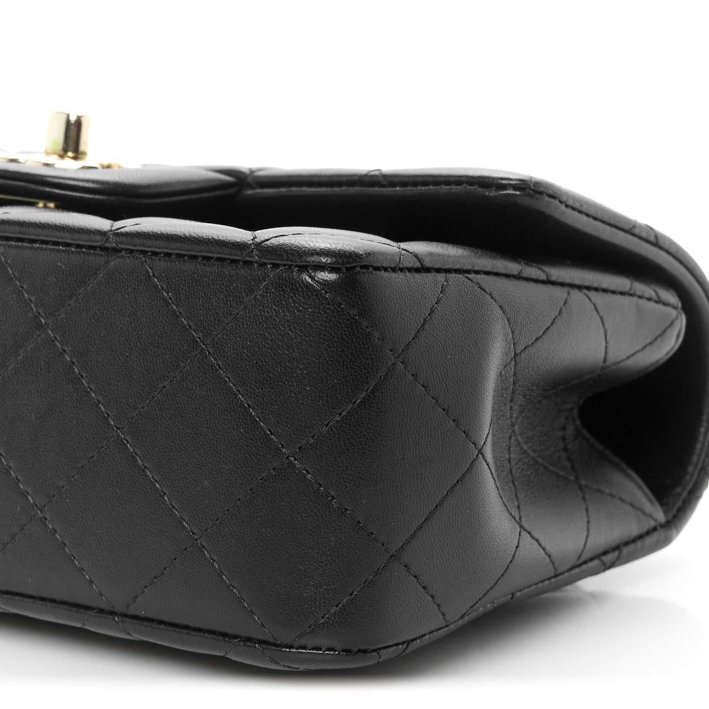 Lambskin Quilted Mini Top Handle Rectangular Flap Black