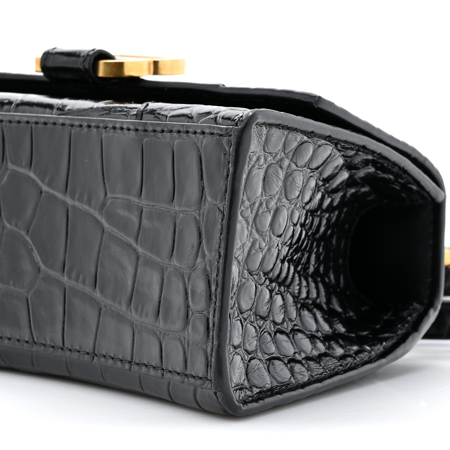 Balenciaga Shiny Calfskin Crocodile Embossed Hourglass Top Handle Bag XS Black 9 of 12