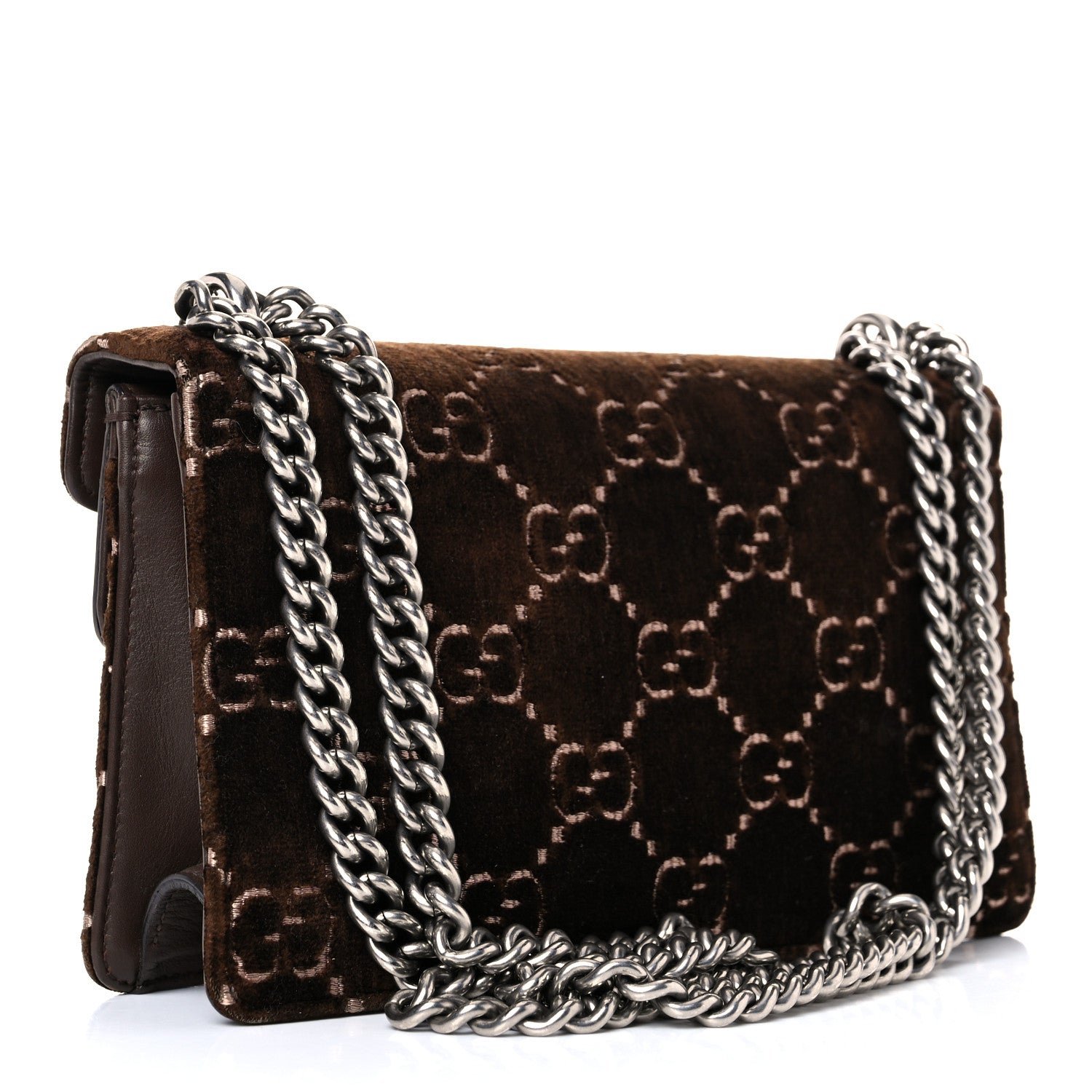 Gucci Velvet Moon Calfskin Crystal GG Monogram Small Dionysus Shoulder Bag Brown Vintage Cocoa Black Diamond 2 of 22